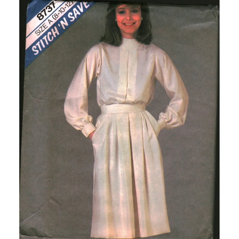 Vintage 1983 McCalls 8737 Blouse Skirt Sewing Pattern Size 8 10 12 Uncut Retro